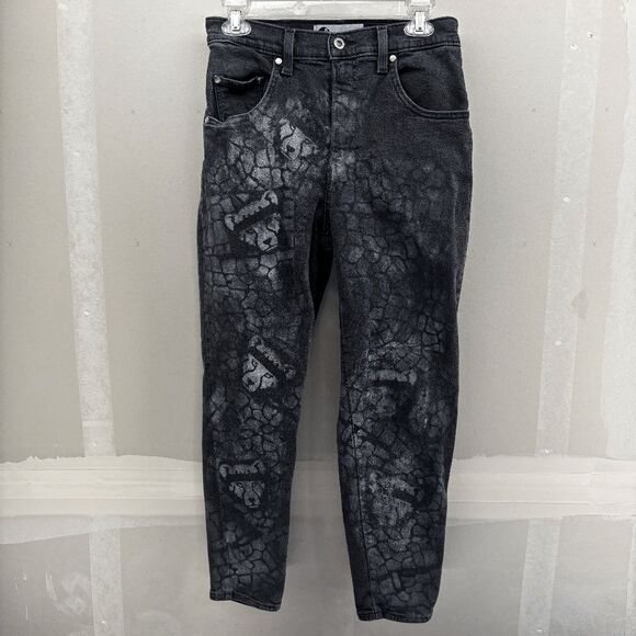 Levis SilverTab Mom Jeans 28 Black Womens High Rise Lion Cub Painted 28x28 - Picture 6 of 11